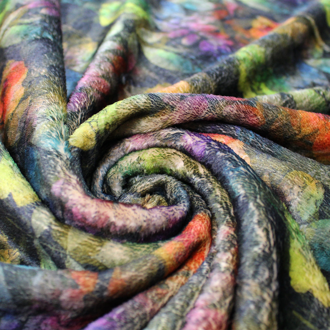Dutch digital 'twilight flowers' plush fur - Oeko Tex Cert. 1.5 yd