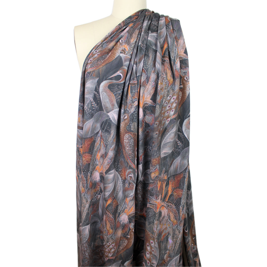 Dutch digital 'blooms and plumes' cotton knit Oeko-Tex - spice/gray 1.5 yd