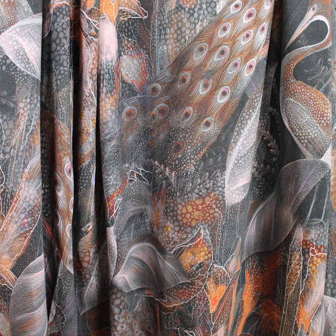 Dutch digital 'blooms and plumes' cotton knit Oeko-Tex - spice/gray 1.5 yd