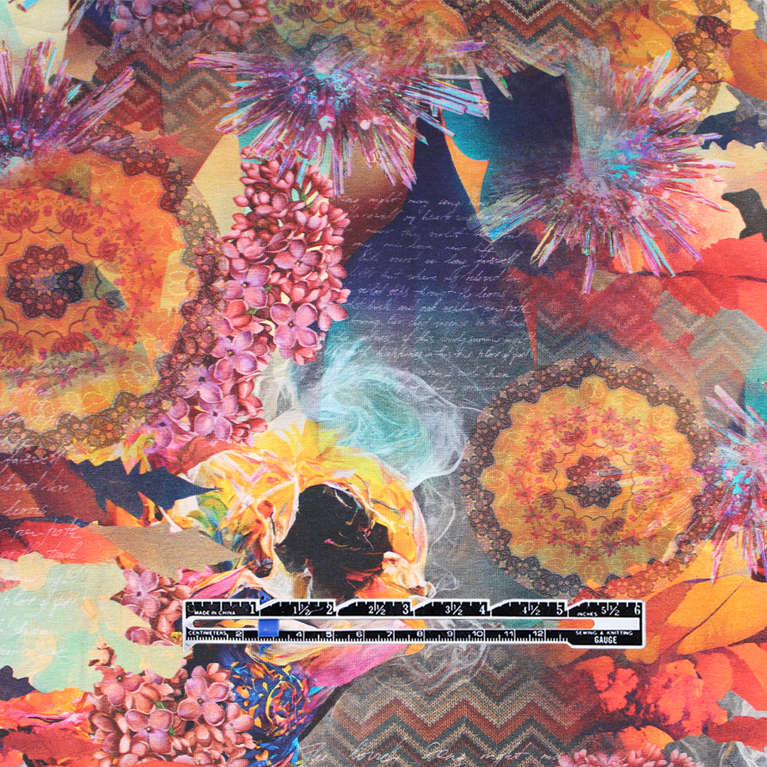 Dutch digital 'sunrise poem' cotton knit, Oeko-Tex cert. 1.25 yds