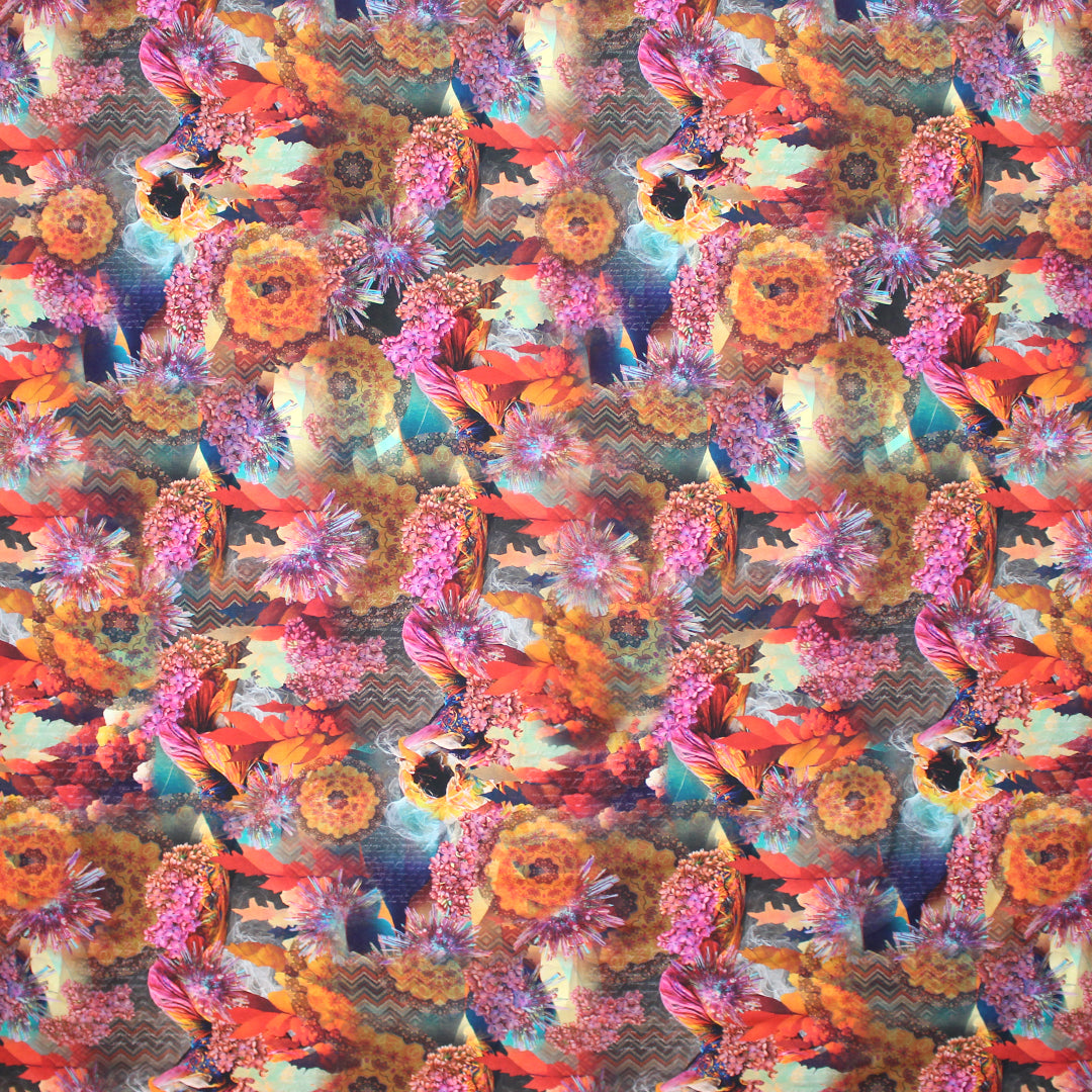 Dutch digital 'sunrise poem' cotton knit, Oeko-Tex cert. 1.25 yds