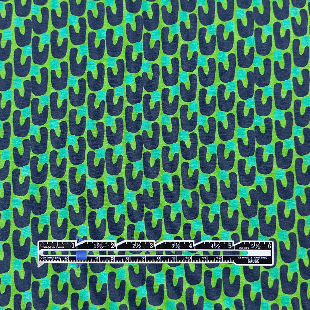 Dutch digital 'shape friends' cotton knit, Oeko-Tex cert. - green/blue .625 yds