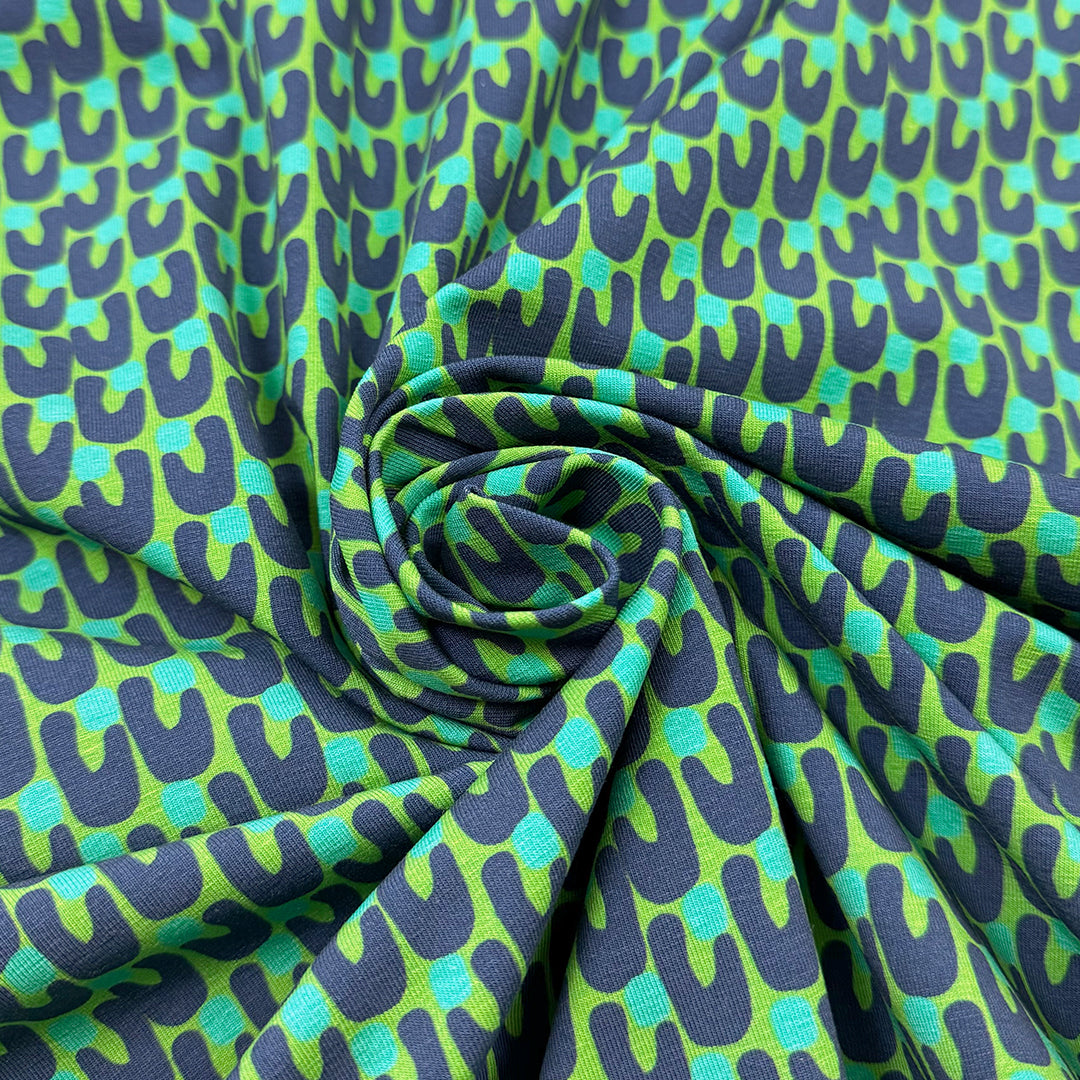 Dutch digital 'shape friends' cotton knit, Oeko-Tex cert. - green/blue .625 yds
