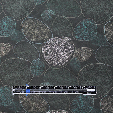 Dutch digital 'etched stones' cotton knit Oeko-Tex cert. - black/teal 1.25 yds