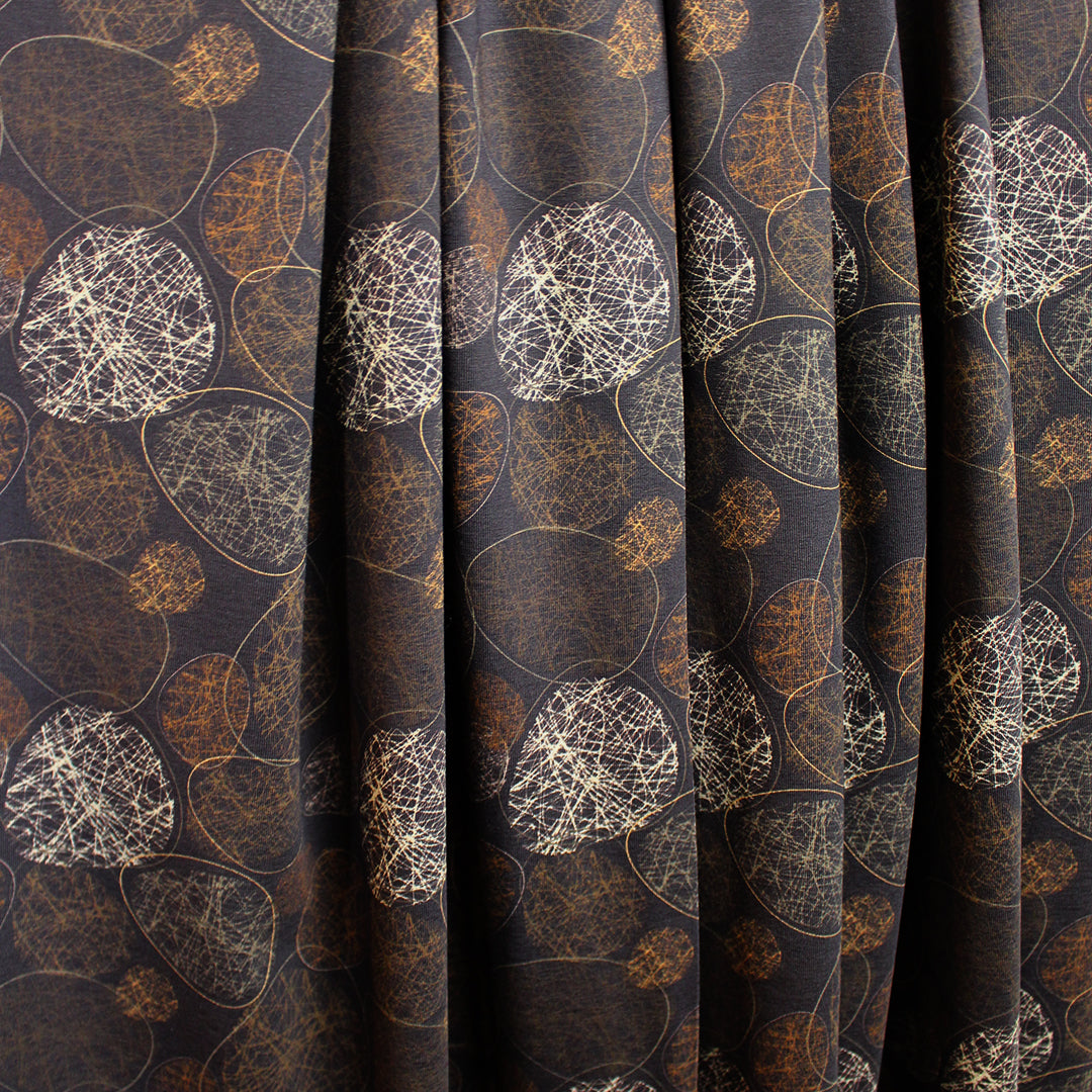 Dutch digital 'etched stones' cotton knit Oeko-Tex cert. - walnut/caramel 1 yard