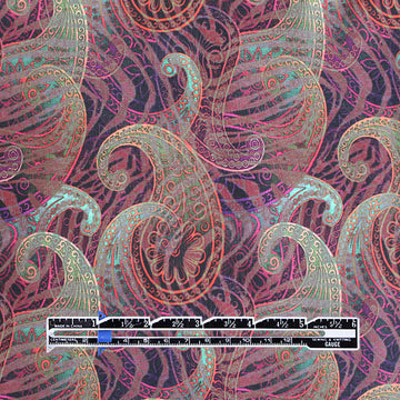 Dutch digital 'paisley glow' cotton knit Oeko-Tex - crimson/jade 1.25 yds