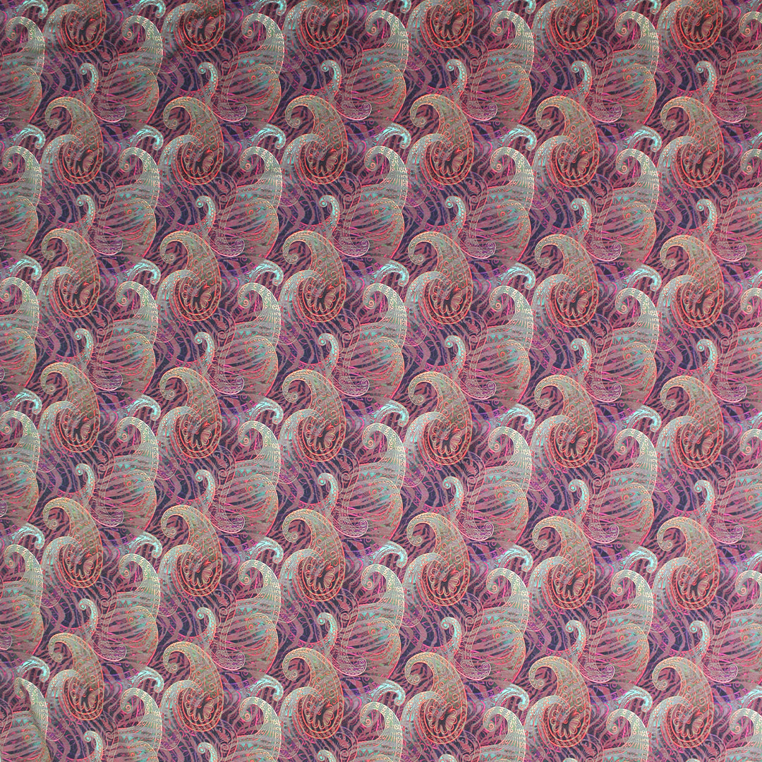 Dutch digital 'paisley glow' cotton knit Oeko-Tex - crimson/jade 1.25 yds