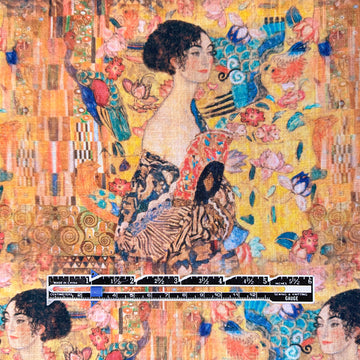 Dutch digital Klimt's 'Lady with a Fan' viscose/linen woven - gold .6 yds