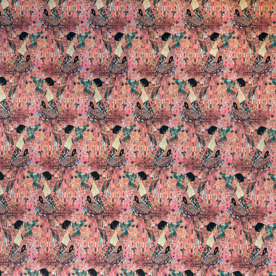 Dutch digital Klimt's 'Lady with a Fan' cotton/spandex knit - rouge .625 yds