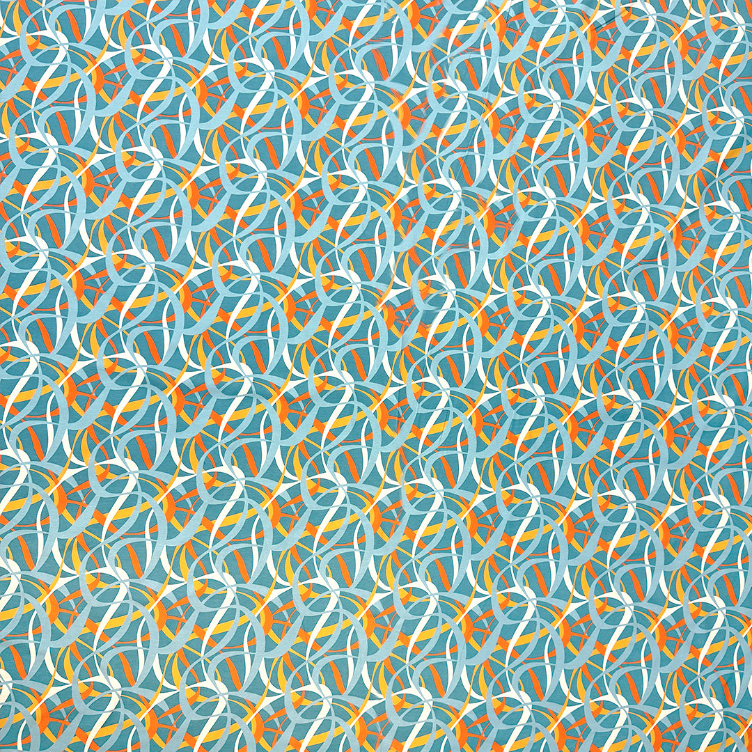 Dutch digital 'streamers' cotton knit Oeko-Tex cert. - orange/blue .5 yds