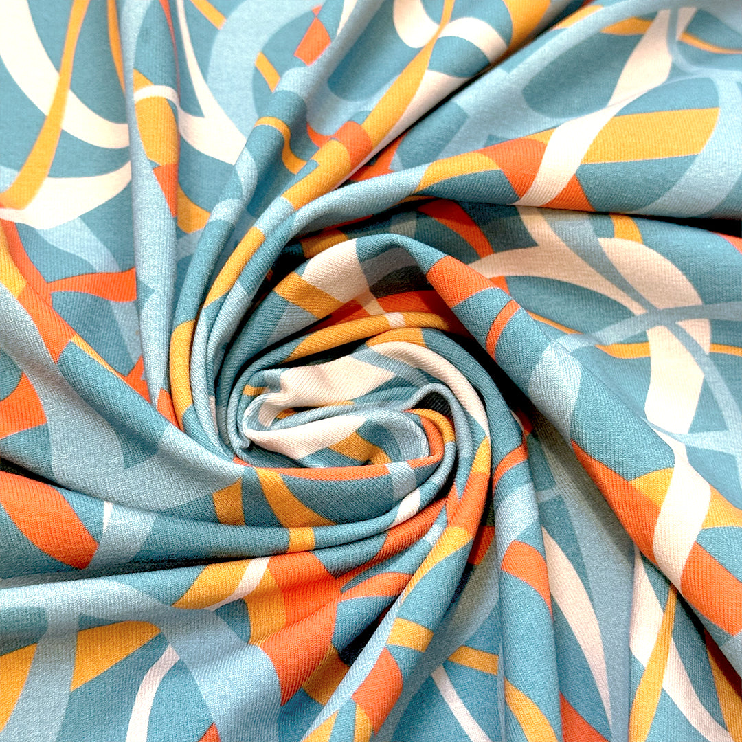 Dutch digital 'streamers' cotton knit Oeko-Tex cert. - orange/blue .5 yds