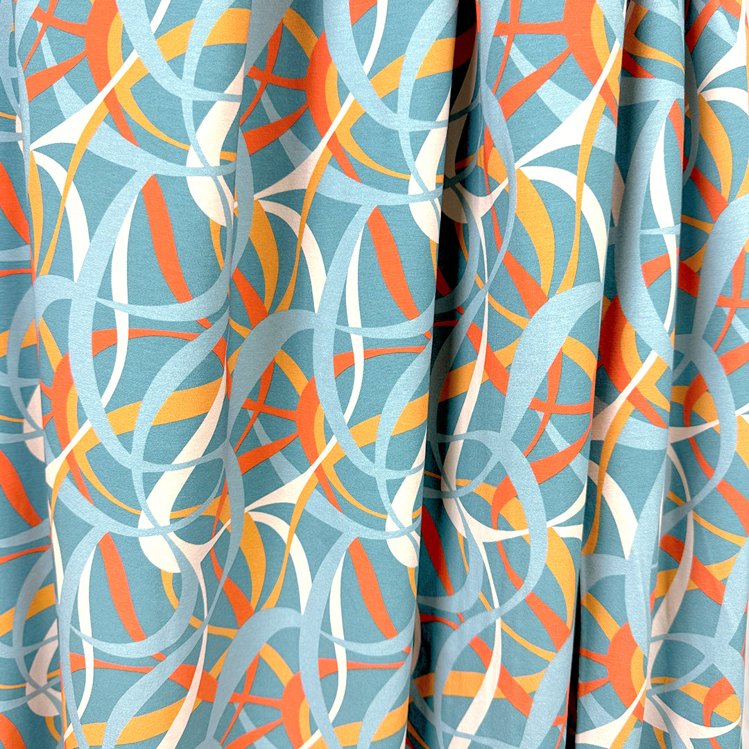 Dutch digital 'streamers' cotton knit Oeko-Tex cert. - orange/blue .5 yds
