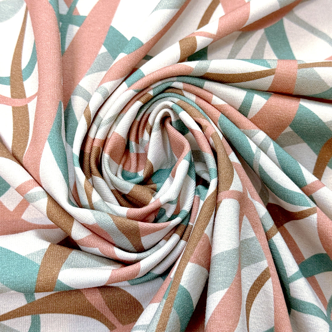 Dutch digital 'streamers' cotton knit Oeko-Tex cert. - pink/teal 1.5 yd