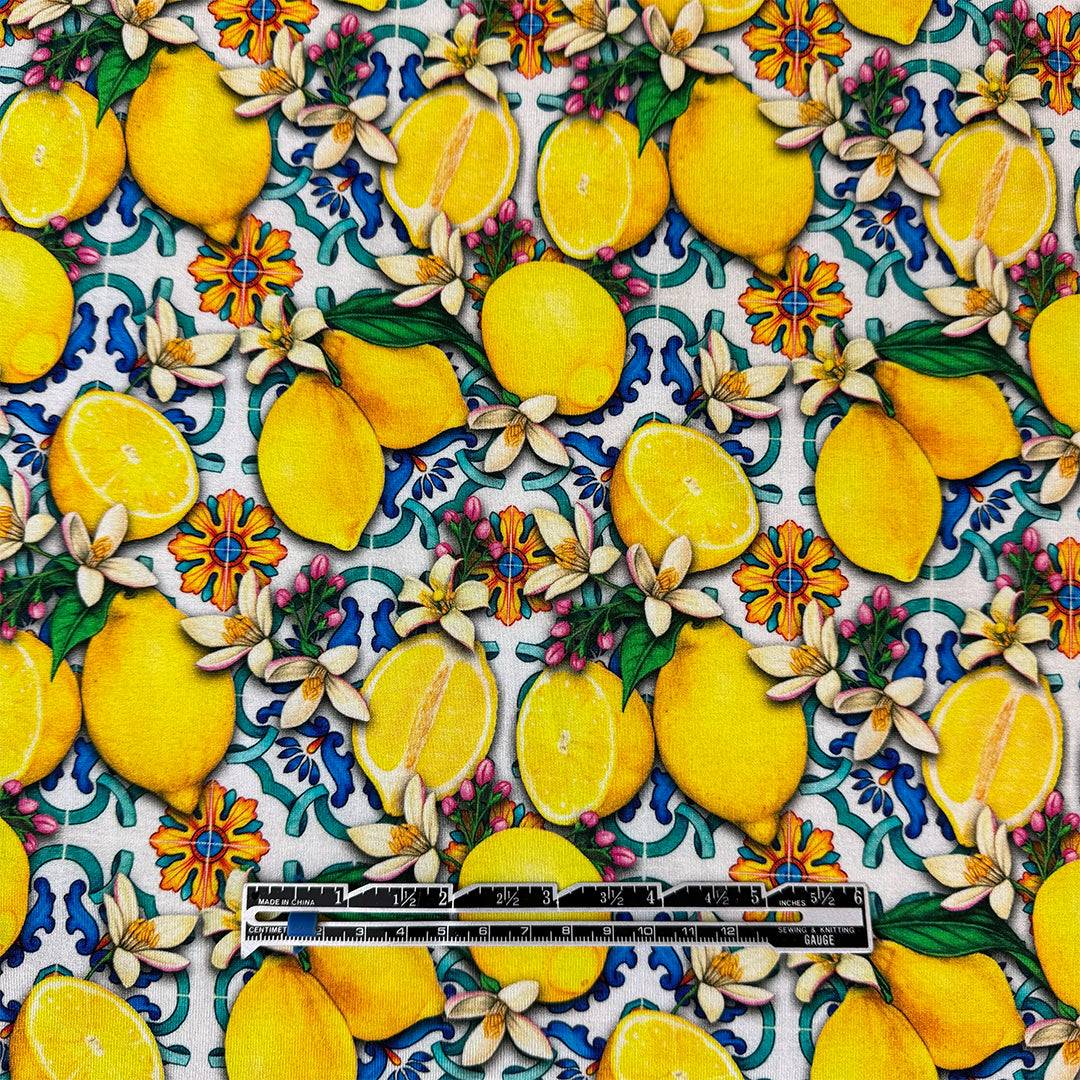 Dutch digital 'lemons from Mallorca' cotton knit, Oeko-Tex cert. 1 yard
