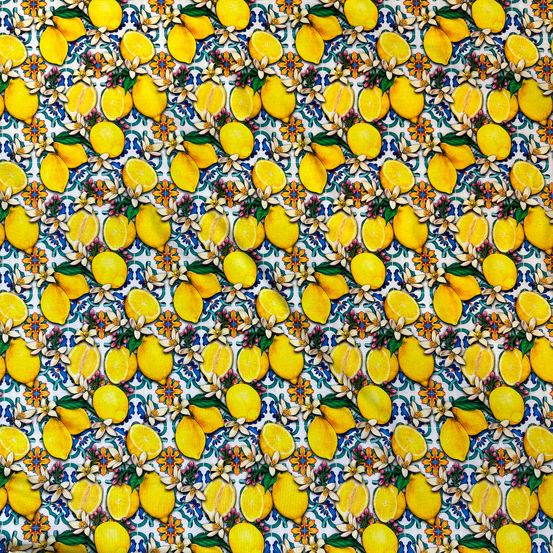 Dutch digital 'lemons from Mallorca' cotton knit, Oeko-Tex cert. 1 yard