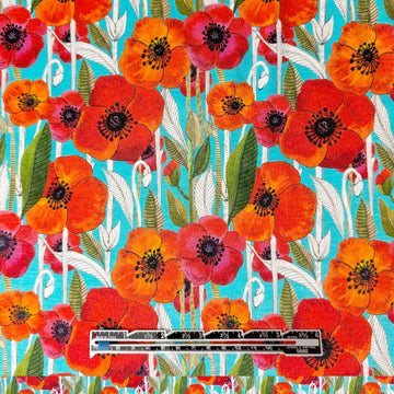 Dutch digital 'summer poppies' viscose knit, Oeko-Tex cert. .75 yds