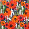 Dutch digital 'summer poppies' viscose knit - red/navy, Oeko-Tex cert. 1 yard