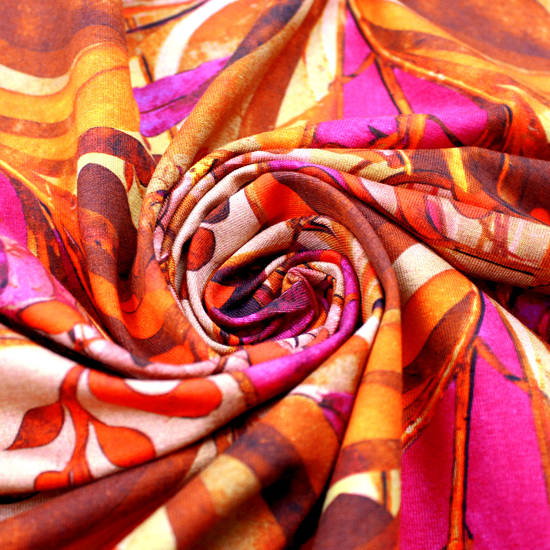 Dutch digital 'gated garden' cotton knit, Oeko-Tex cert. - spice tones 1.875 yd