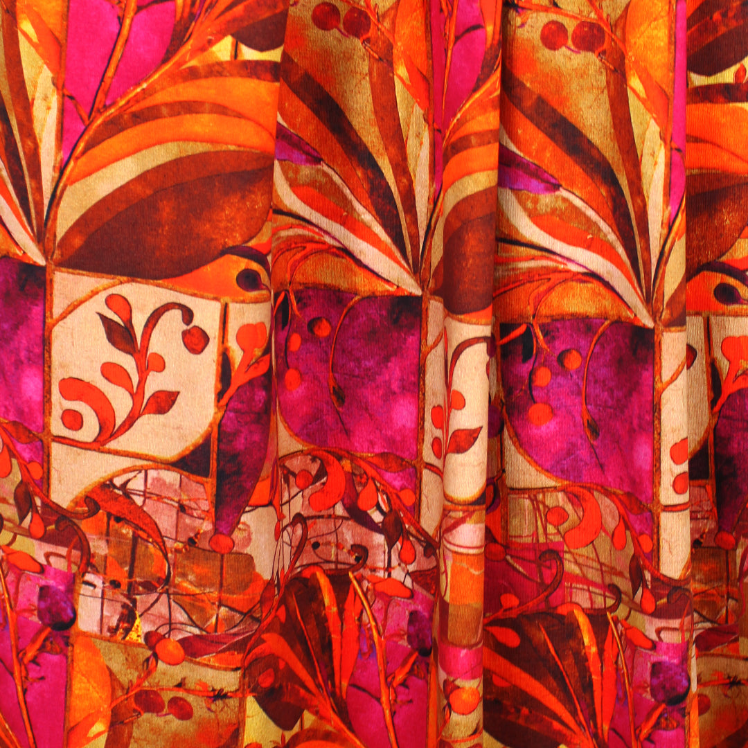 Dutch digital 'gated garden' cotton knit, Oeko-Tex cert. - spice tones 1.875 yd