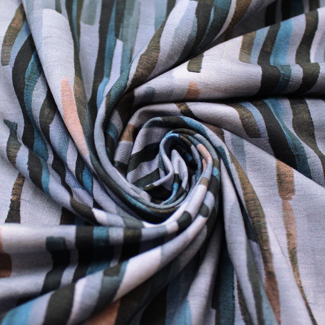 Dutch digital 'strata' cotton knit, Oeko-Tex cert. - blue tones 1.125 yds