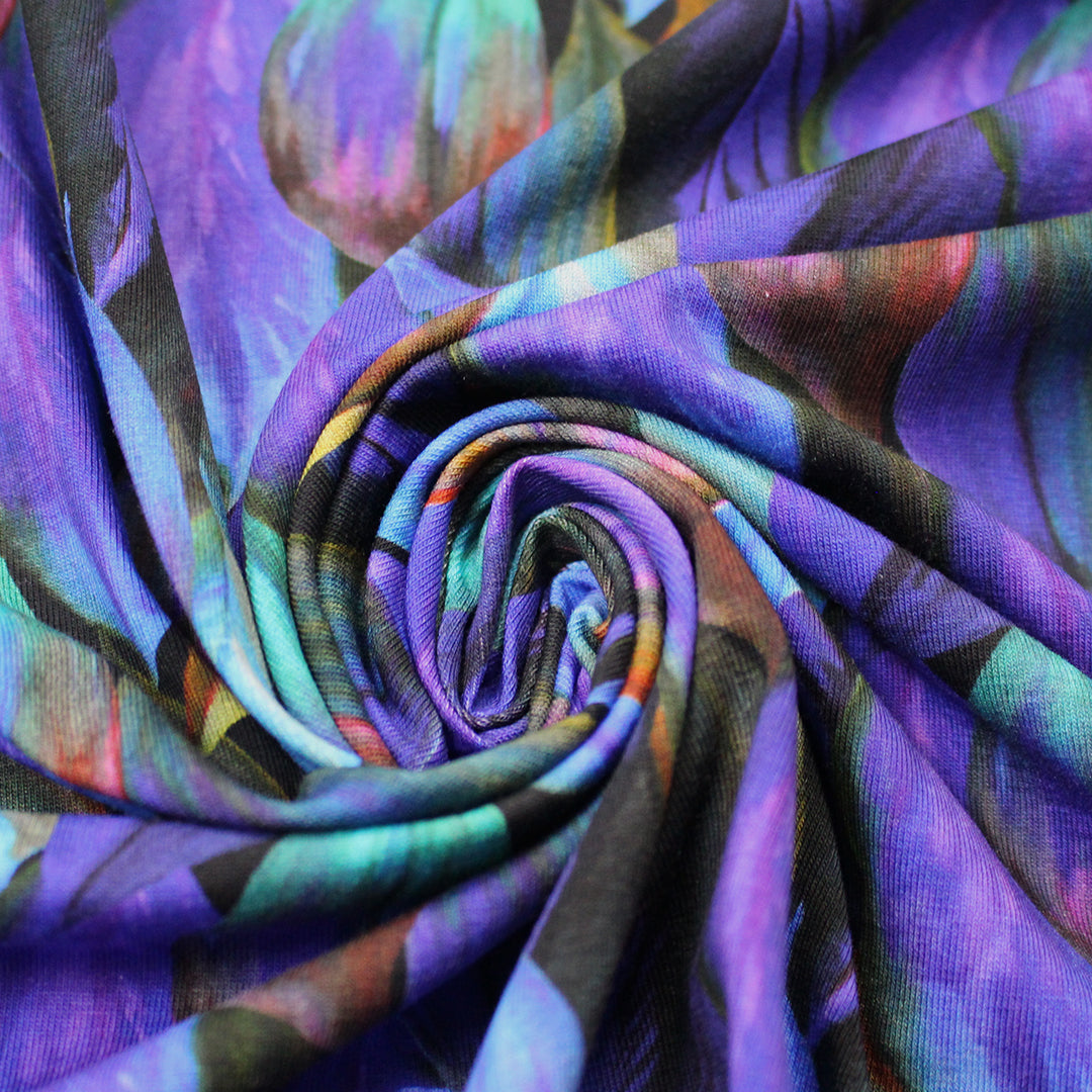 Dutch digital 'mood garden' cotton knit, Oeko-Tex cert. .75 yds