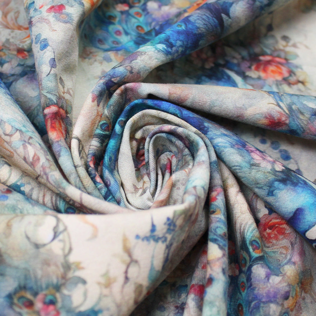 Dutch digital 'peacock oasis' cotton knit, Oeko-Tex cert. 2.125 yd
