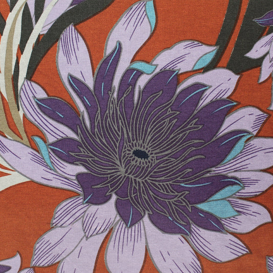 'floral drama' viscose knit, Oeko-Tex cert. - rust/purple