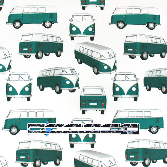 Dutch digital 'groovy bus' cotton knit, Oeko-Tex cert. - teal