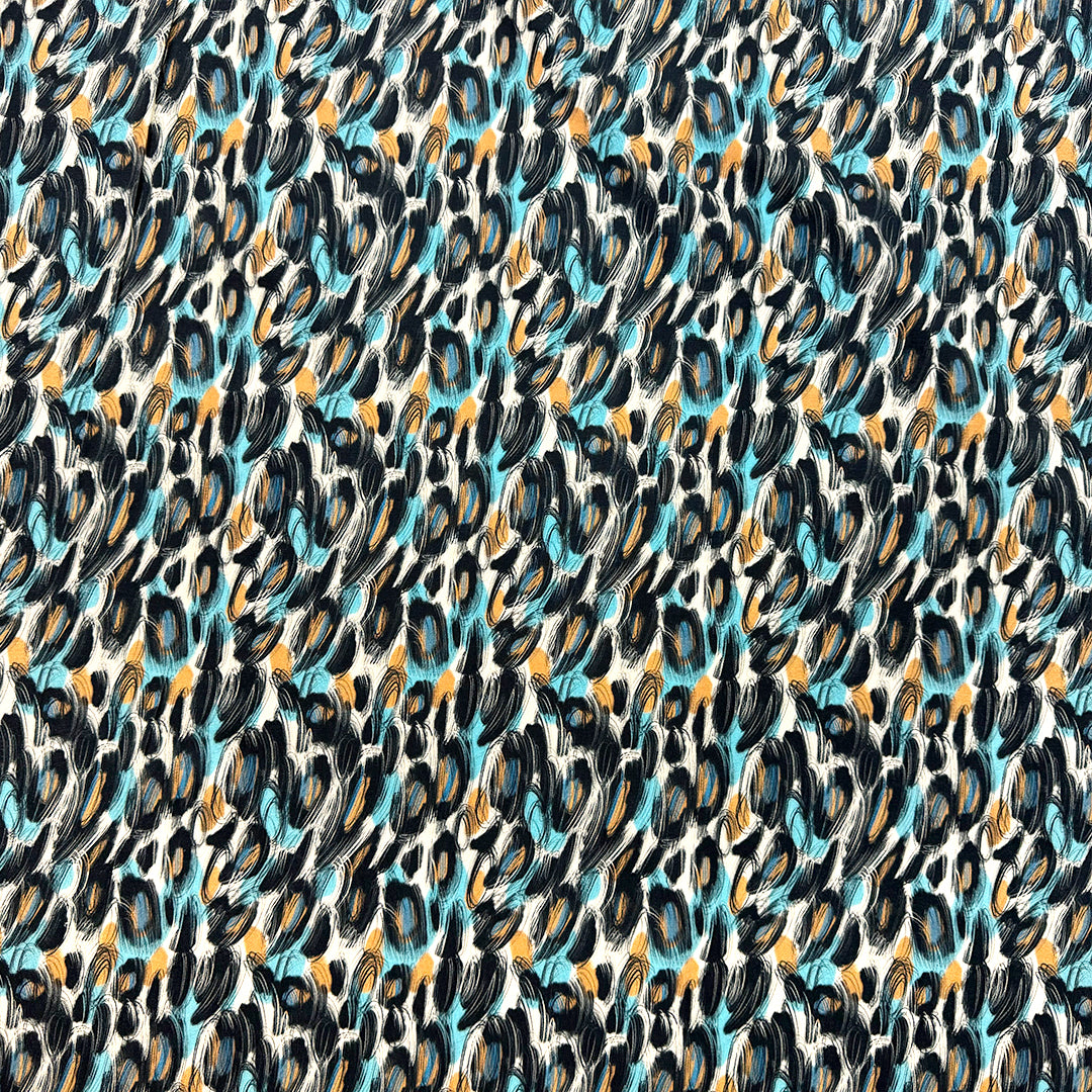 Dutch digital 'scribble study' cotton knit, Oeko-Tex cert. - caramel/sky 2.25 yds