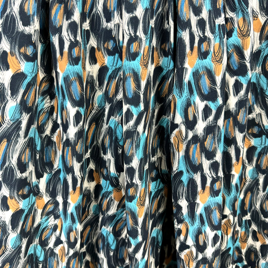 Dutch digital 'scribble study' cotton knit, Oeko-Tex cert. - caramel/sky 2.25 yds