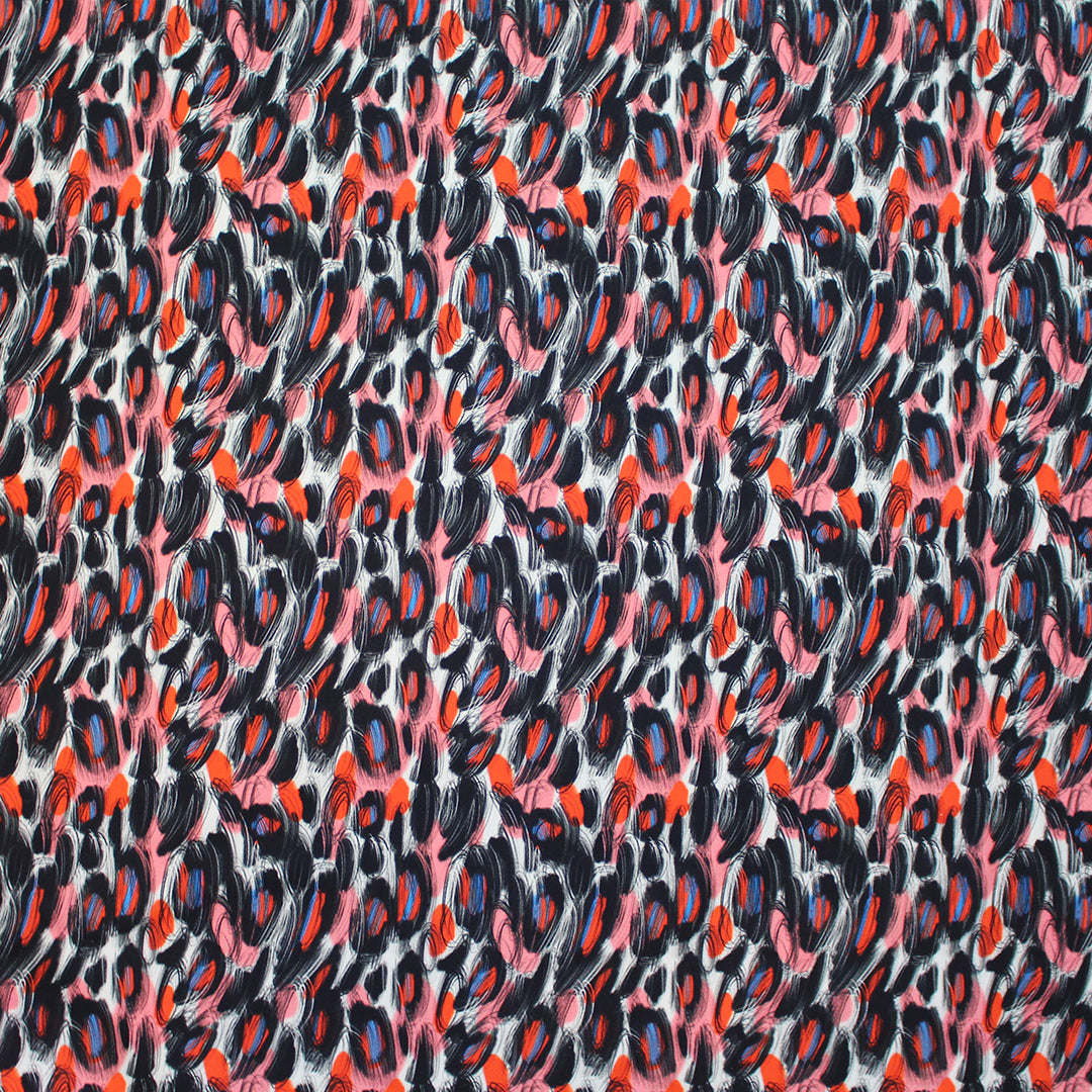 Dutch digital 'scribble study' cotton knit, Oeko-Tex cert. - azalea/poppy 1.5 yd