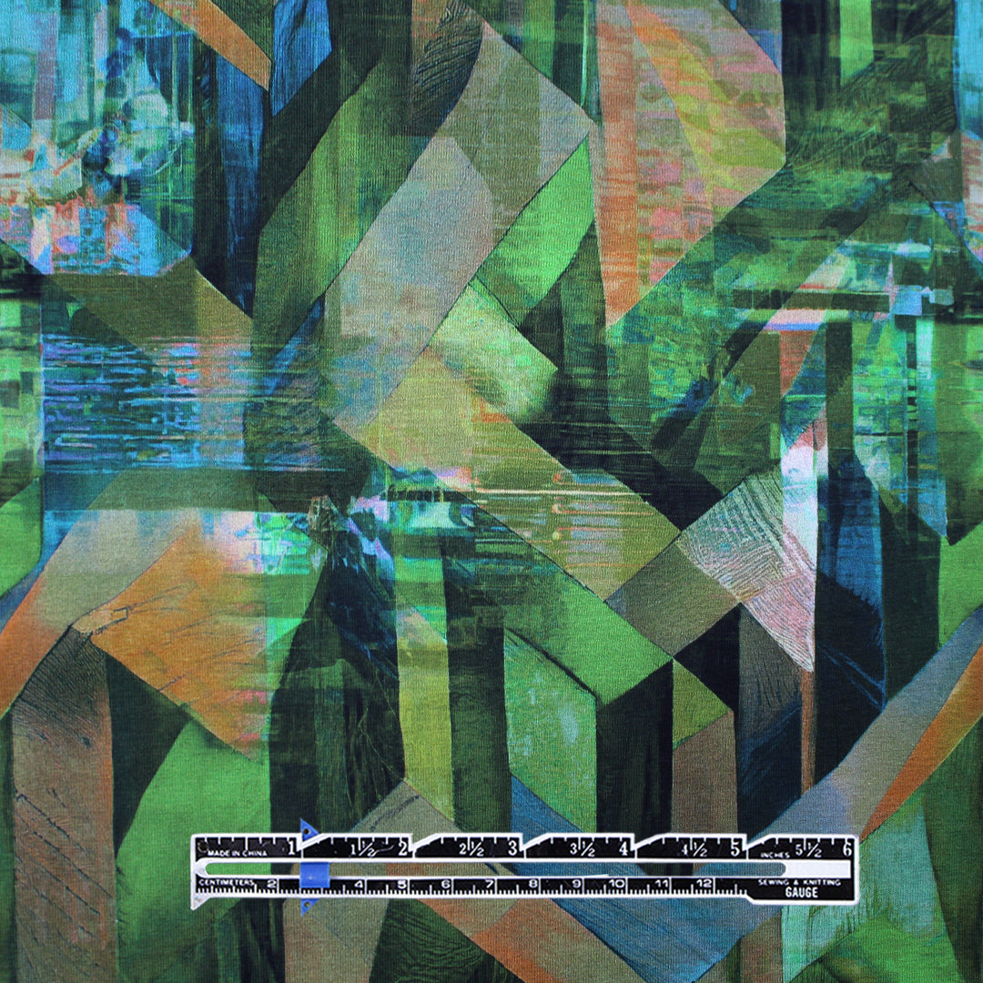 Dutch digital 'forest prism' cotton knit, Oeko-Tex cert. 1.4 yds
