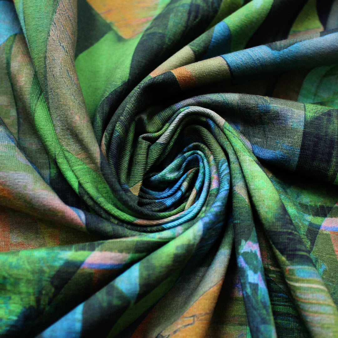 Dutch digital 'forest prism' cotton knit, Oeko-Tex cert. 1.4 yds