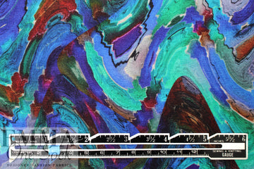 Dutch digital 'prismata blues' viscose knit Oeko-Tex cert. 1.875 yd