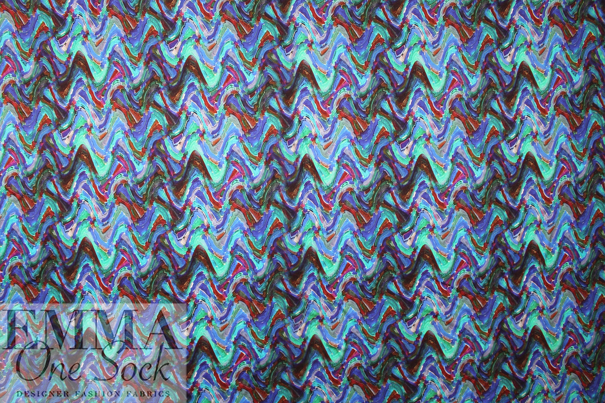 Dutch digital 'prismata blues' viscose knit Oeko-Tex cert. 1.875 yd