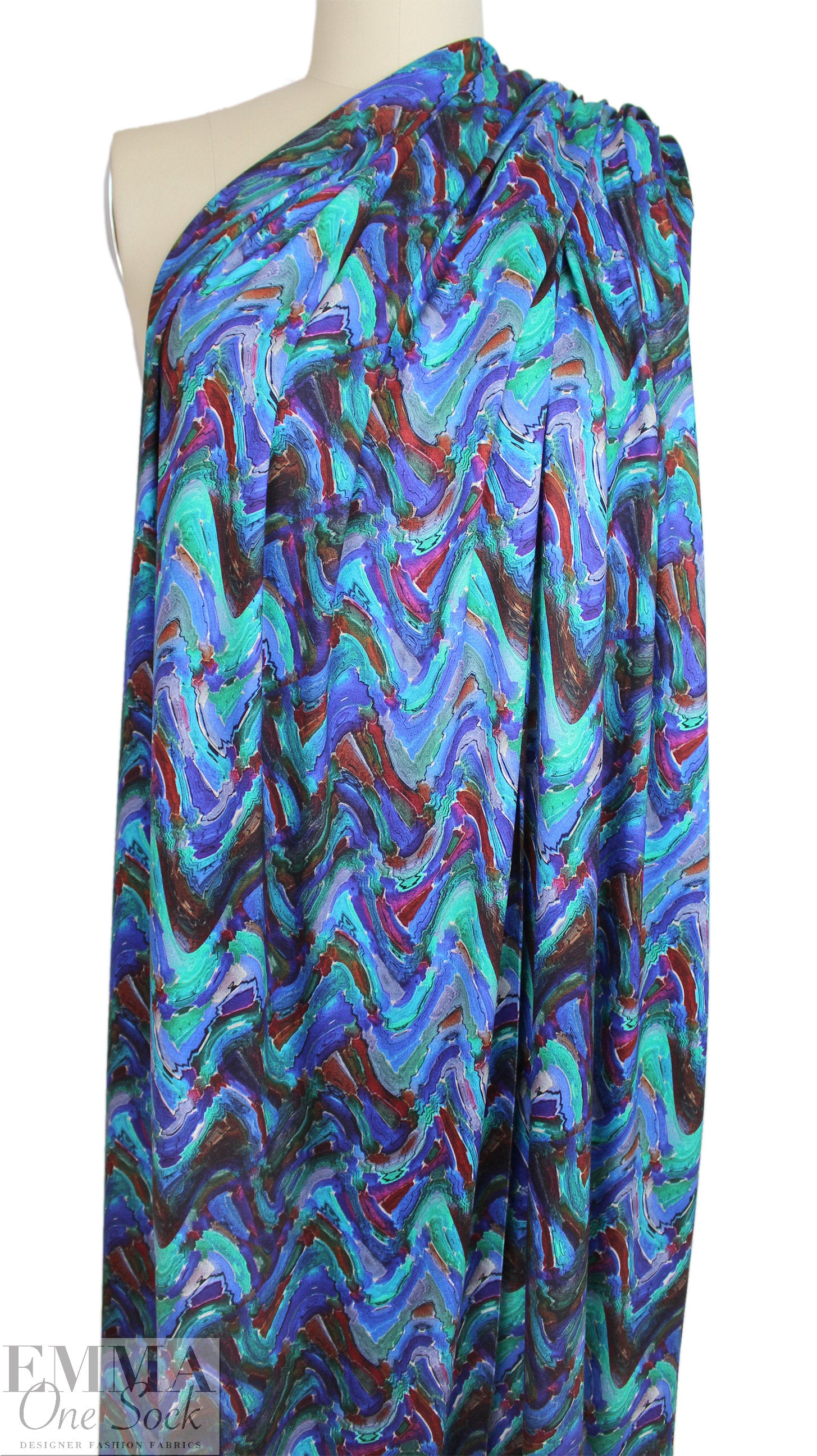 Dutch digital 'prismata blues' viscose knit Oeko-Tex cert. 1.875 yd