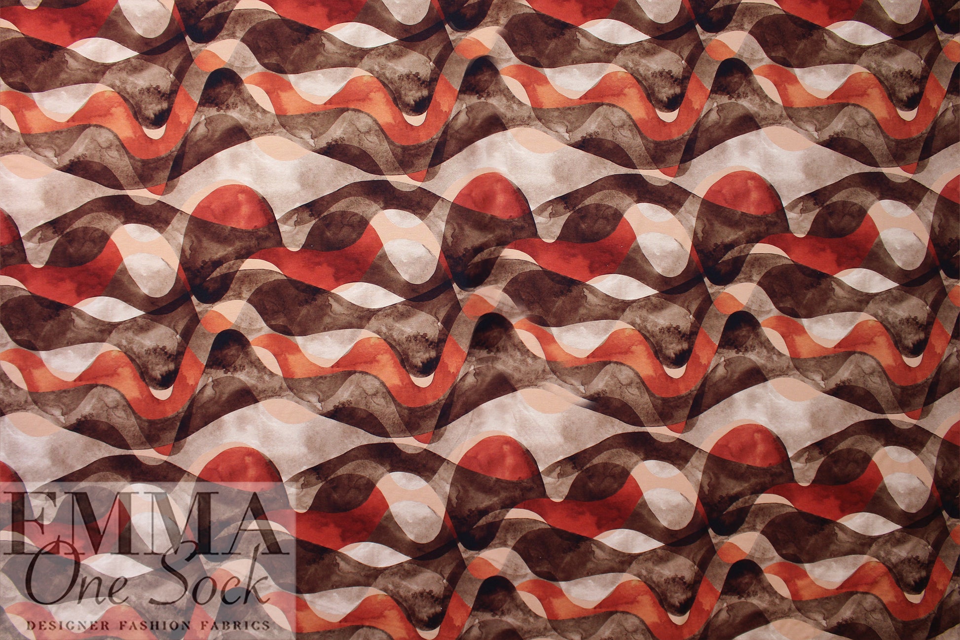 Dutch digital 'red earth waves' viscose knit Oeko-Tex cert. .5 yds
