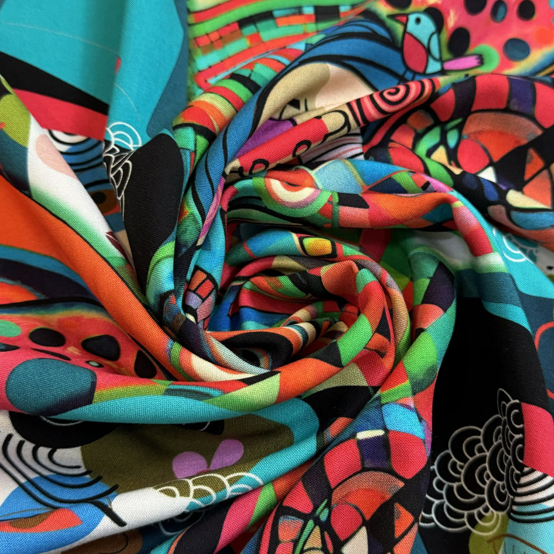 Dutch 'Picasso's people' viscose challis woven .75 yds