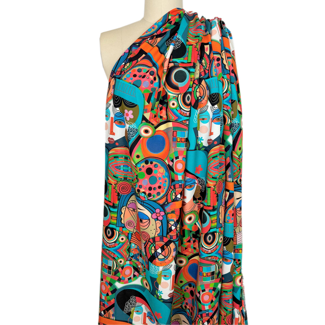 Dutch 'Picasso's people' viscose challis woven 1.625 yds