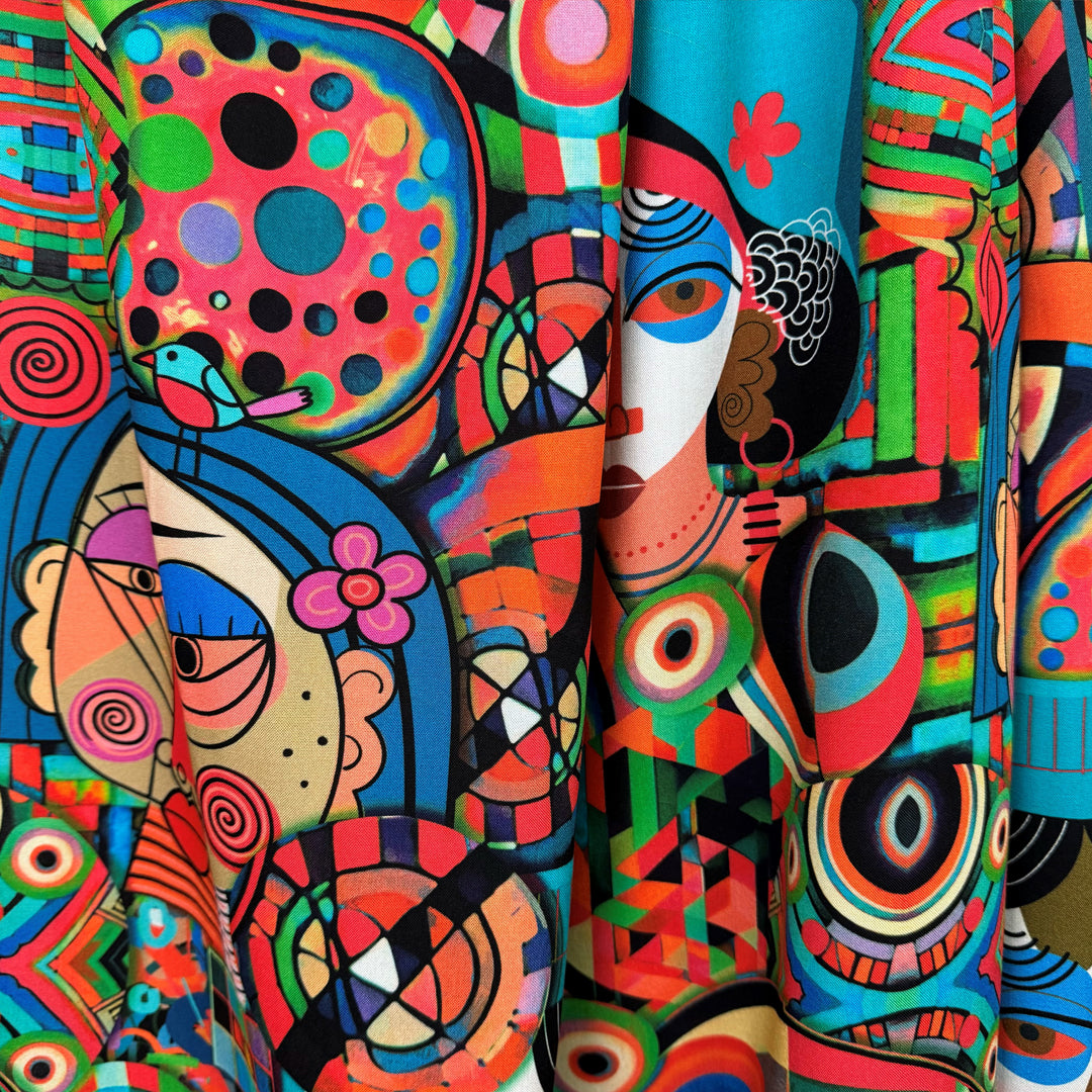 Dutch 'Picasso's people' viscose challis woven .75 yds