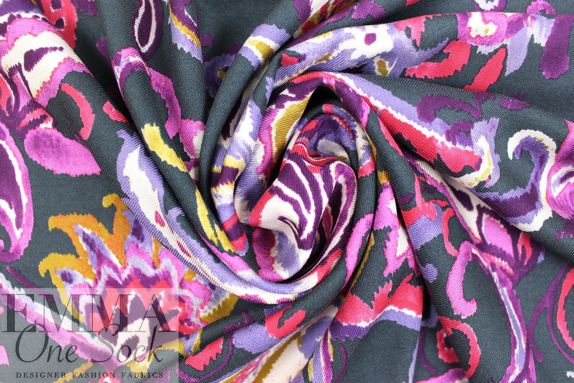 Italian 'Ikat paisley' ECOVERO viscose challis woven .5 yds