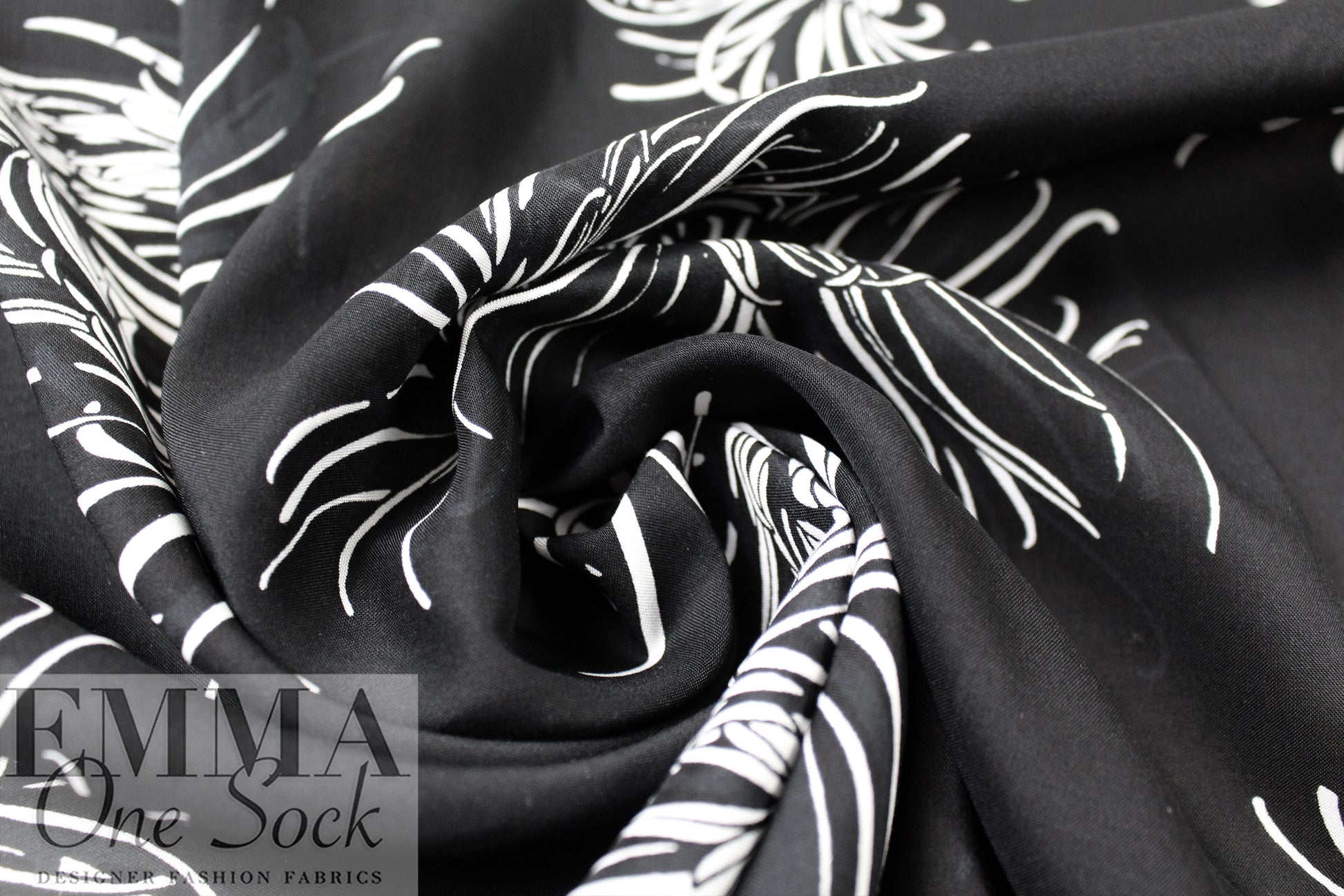 The Ko0ples black/white floral ECOVERO viscose challis .625 yds