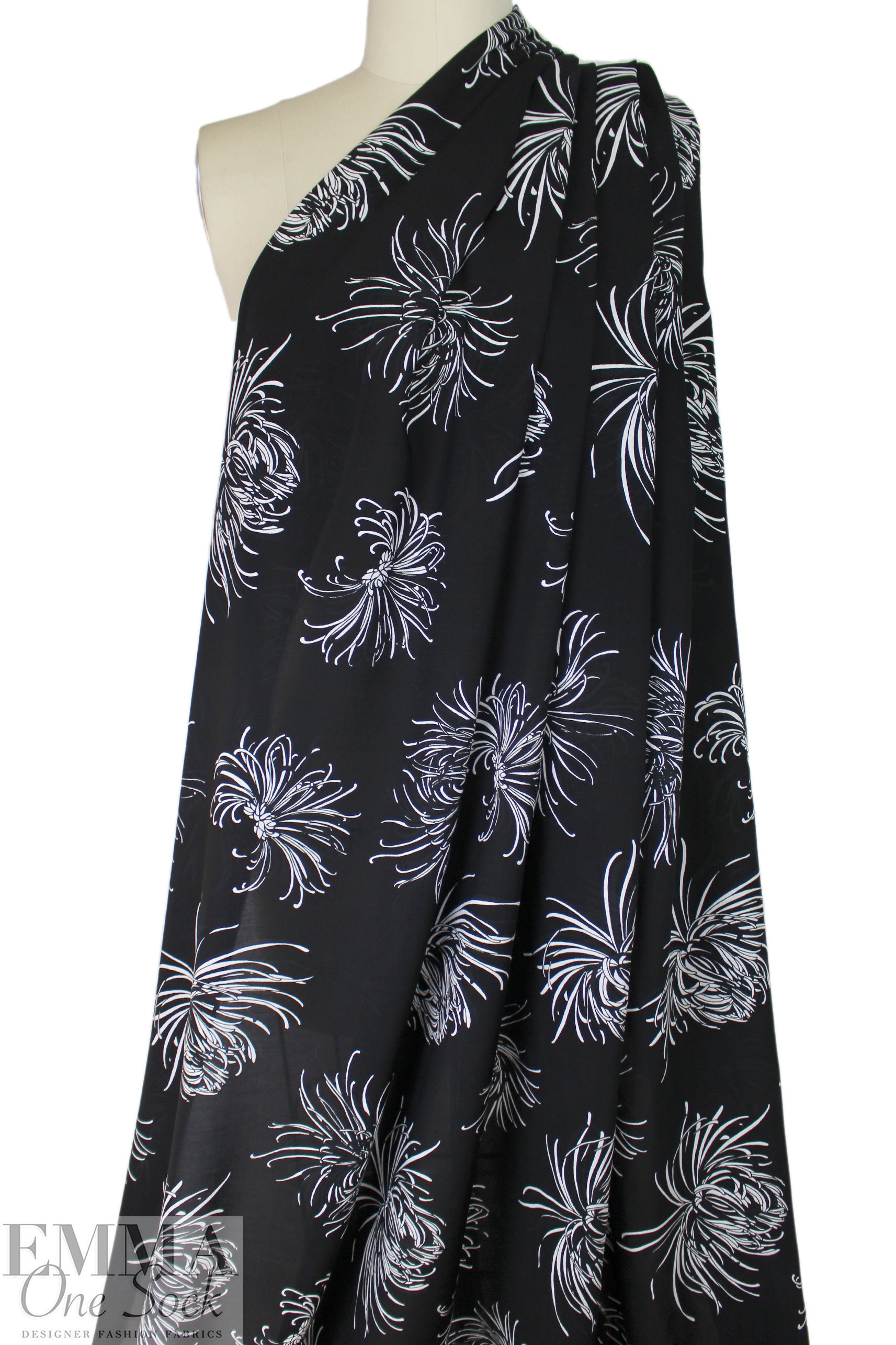 The Ko0ples black/white floral ECOVERO viscose challis .625 yds