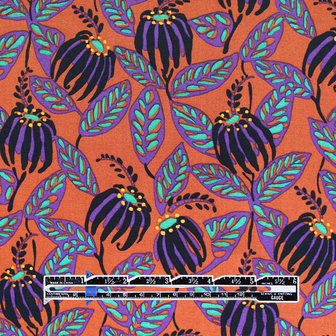 ECOVERO 'arts and crafts coneflowers' viscose challis woven 1 yard