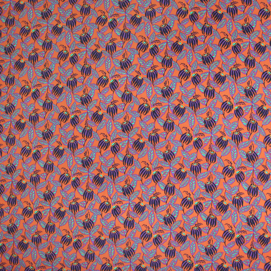 ECOVERO 'arts and crafts coneflowers' viscose challis woven 1.25 yds