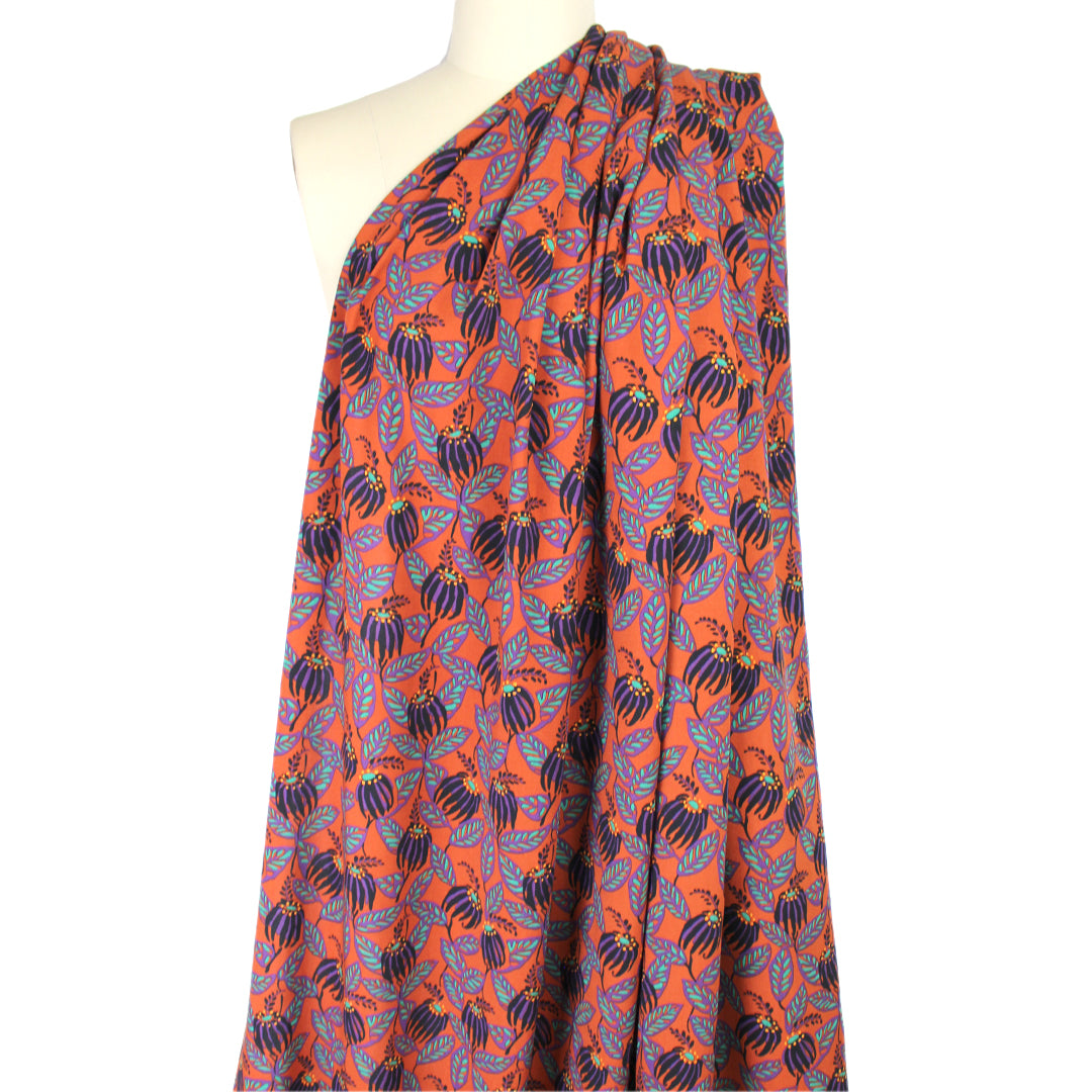 ECOVERO 'arts and crafts coneflowers' viscose challis woven 1 yard