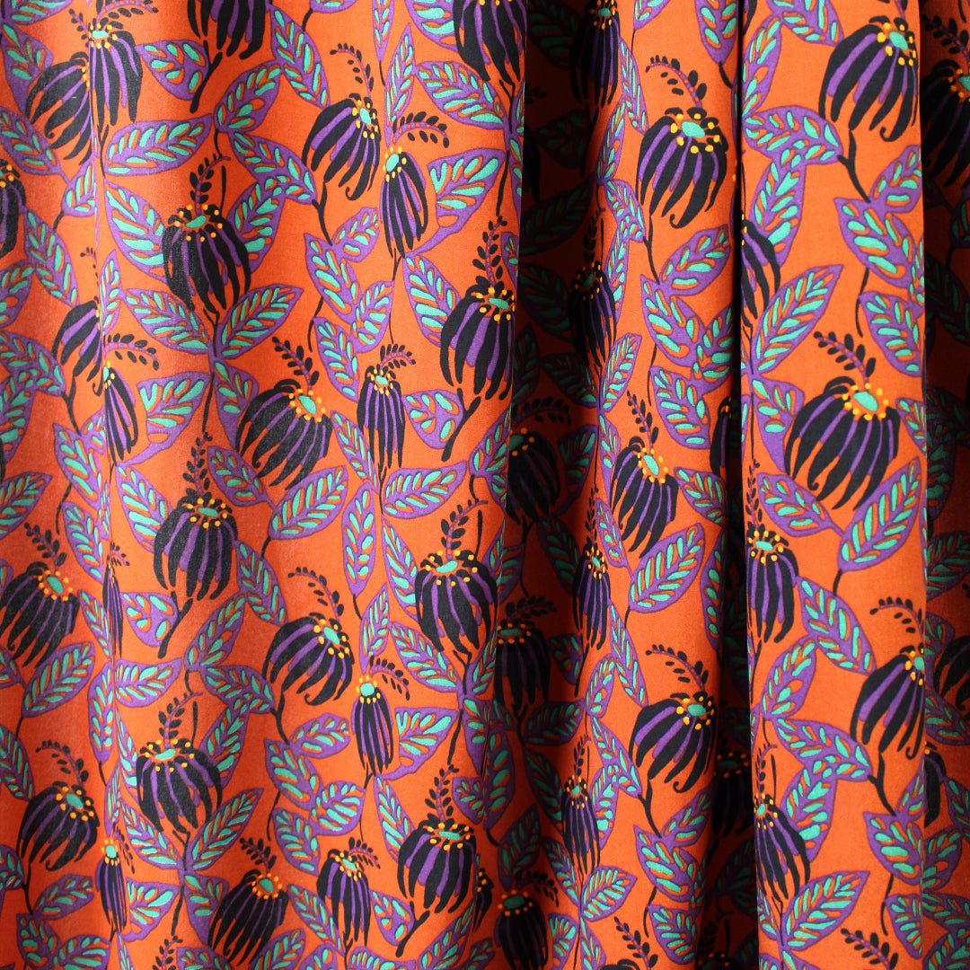 ECOVERO 'arts and crafts coneflowers' viscose challis woven 1 yard