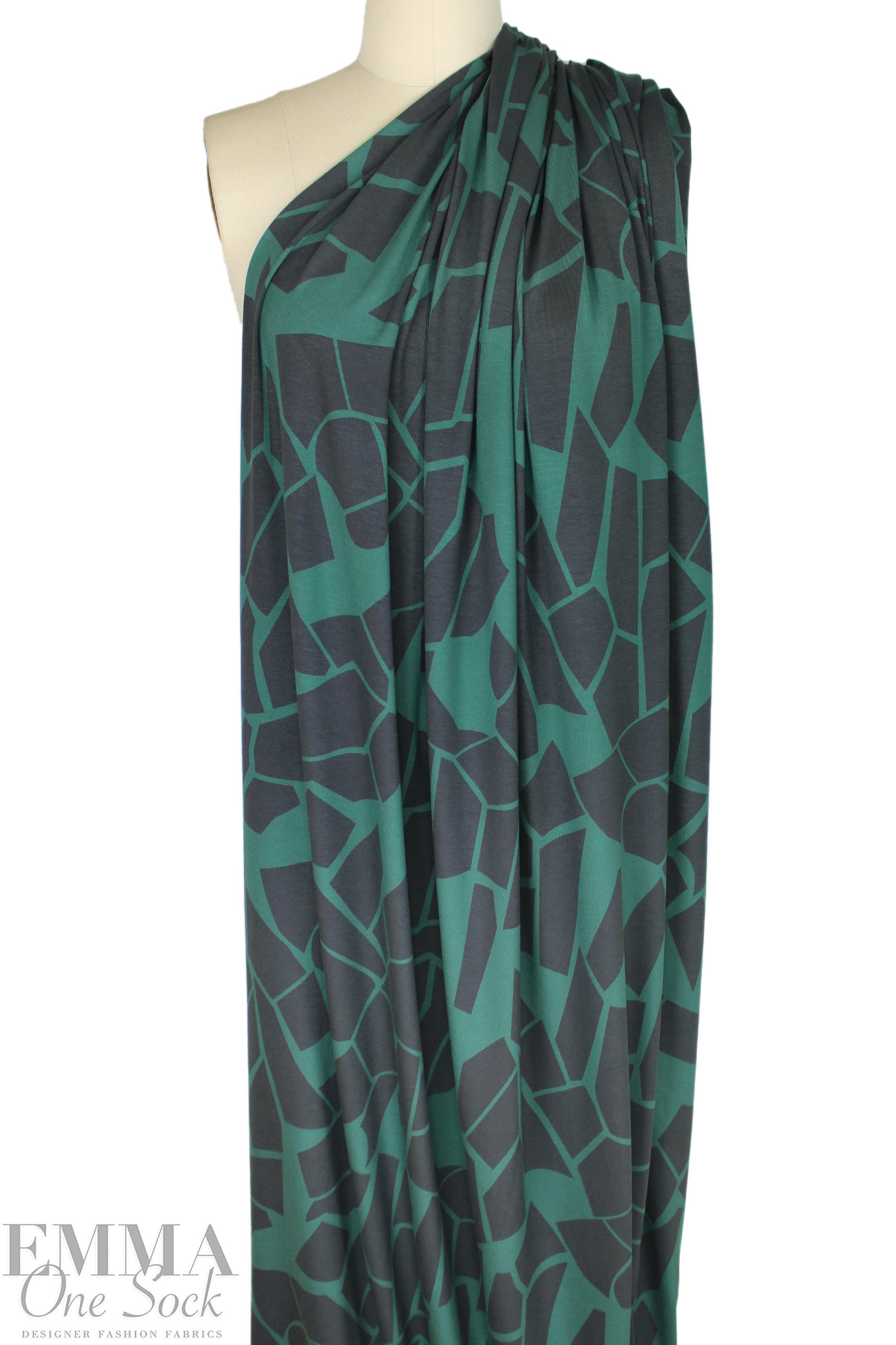 MTM ECOVERO jersey Oeko-Tex cert., 'odd puzzle' - green/grey 2 yd