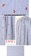 butterfly embroidered blue/white stripe shirting 1 yard