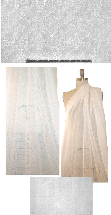 all silk off white embroidered sheer woven